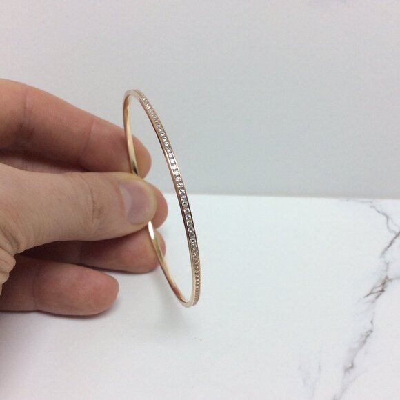 14K Yellow Real Solid GOLD BANGLE CZ Zirconia Bangle Bracelet 6.70gr 71/2'' - Picture 5 of 8